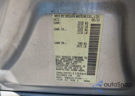 2015 Nissan Altima 2.5 Sv из США, поврежденный, VIN 1N4AL3AP2FC119464